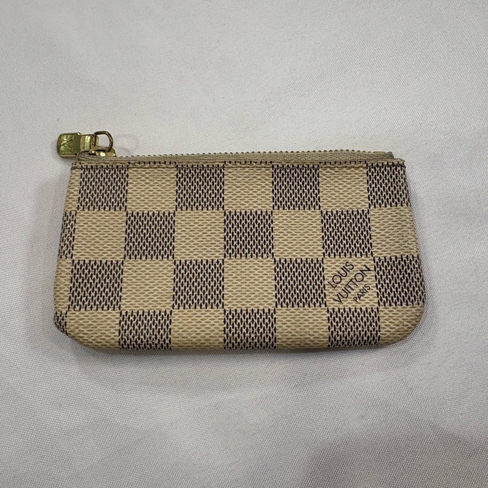 LOUIS VUITTON Key Pouch Key Cles Wallet Damier Azur Key Chain Coin Pouch